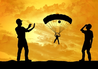 This vector graphic depicting skydivers and the sport of skydiving was created by Italian designer "Duchessa".